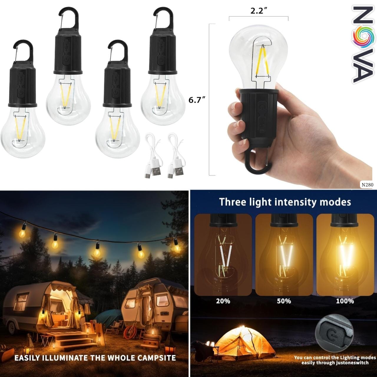 Rechargeable Camping Hanging Bulb Multipurpose Portable Utility Bulb
