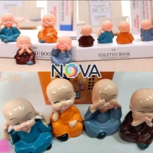 Resin Buddha Monk Statues, Small, Multicolour, Set of 4