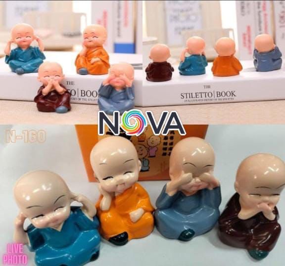Resin Buddha Monk Statues, Small, Multicolour, Set of 4