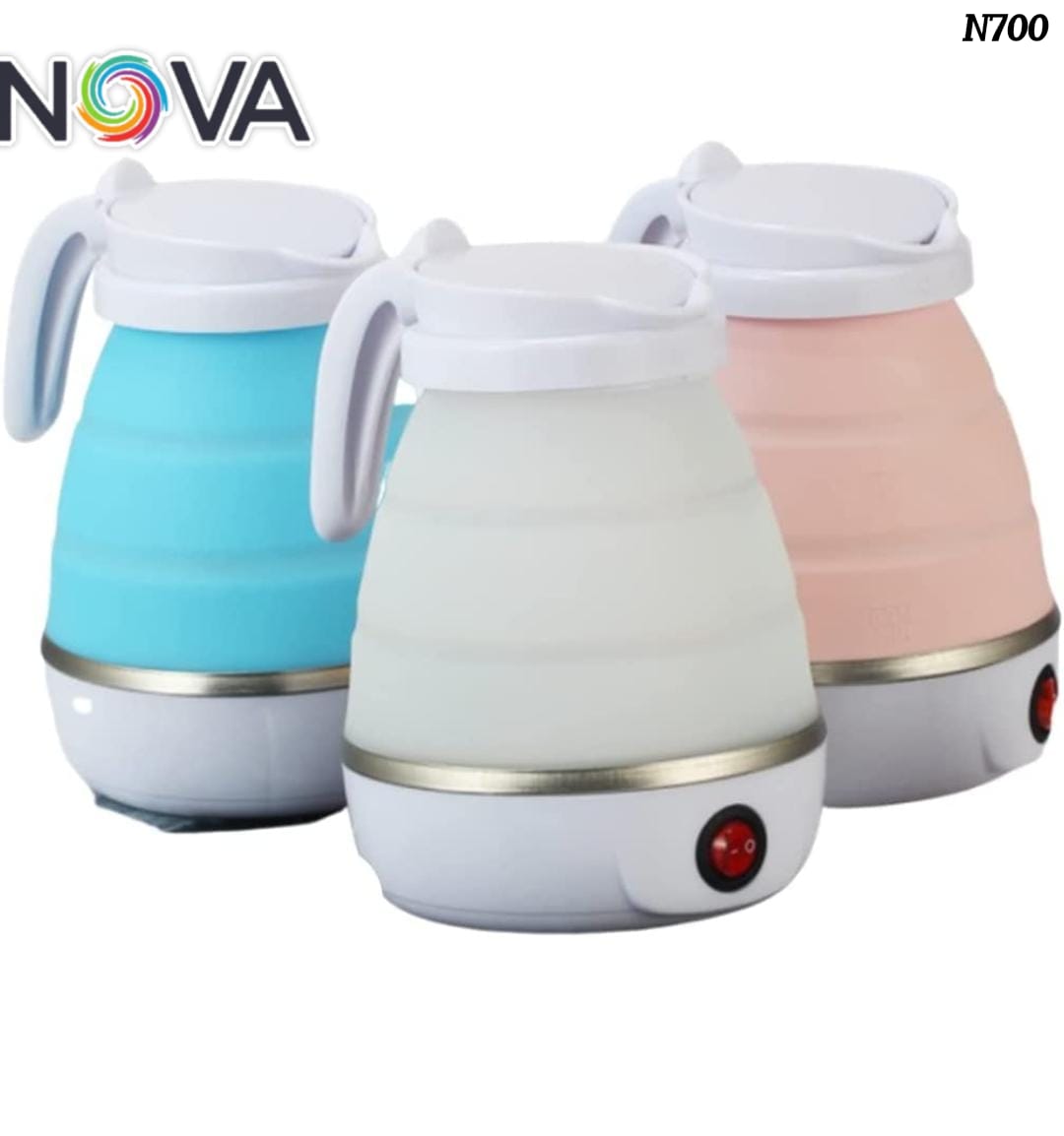 GKO Travel Folding Electric Kettle, Fast Boiling, Beautiful Design Collapsible, Portable, 600Ml Boil Dry Protection, 100-240V Food Grade Silicone Foldable Kettle (White, Blue) - 600 Watt - Image 5