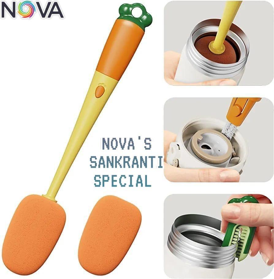 3 in 1 Multi Bottle Cleaning Brush,Sponge Children Bottle Brush, Cup Lid Gap Bottle Cleaner, Multifunctional Cup Brush with Long Handle for Water Bottles (Multicolor Pack of 1)