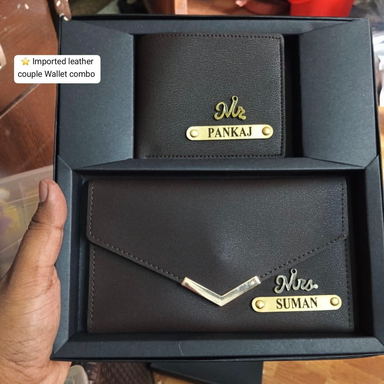CUSTOMIZED Imported leather couple Wallet combo Set - Image 3