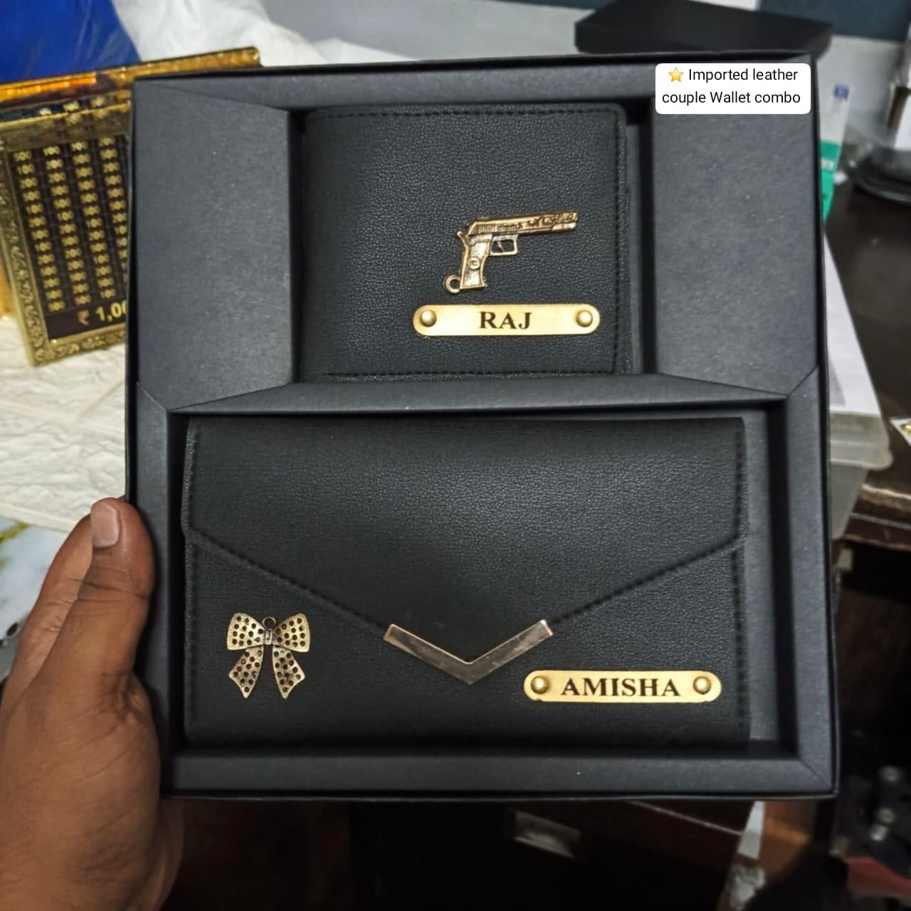 CUSTOMIZED Imported leather couple Wallet combo Set - Image 2