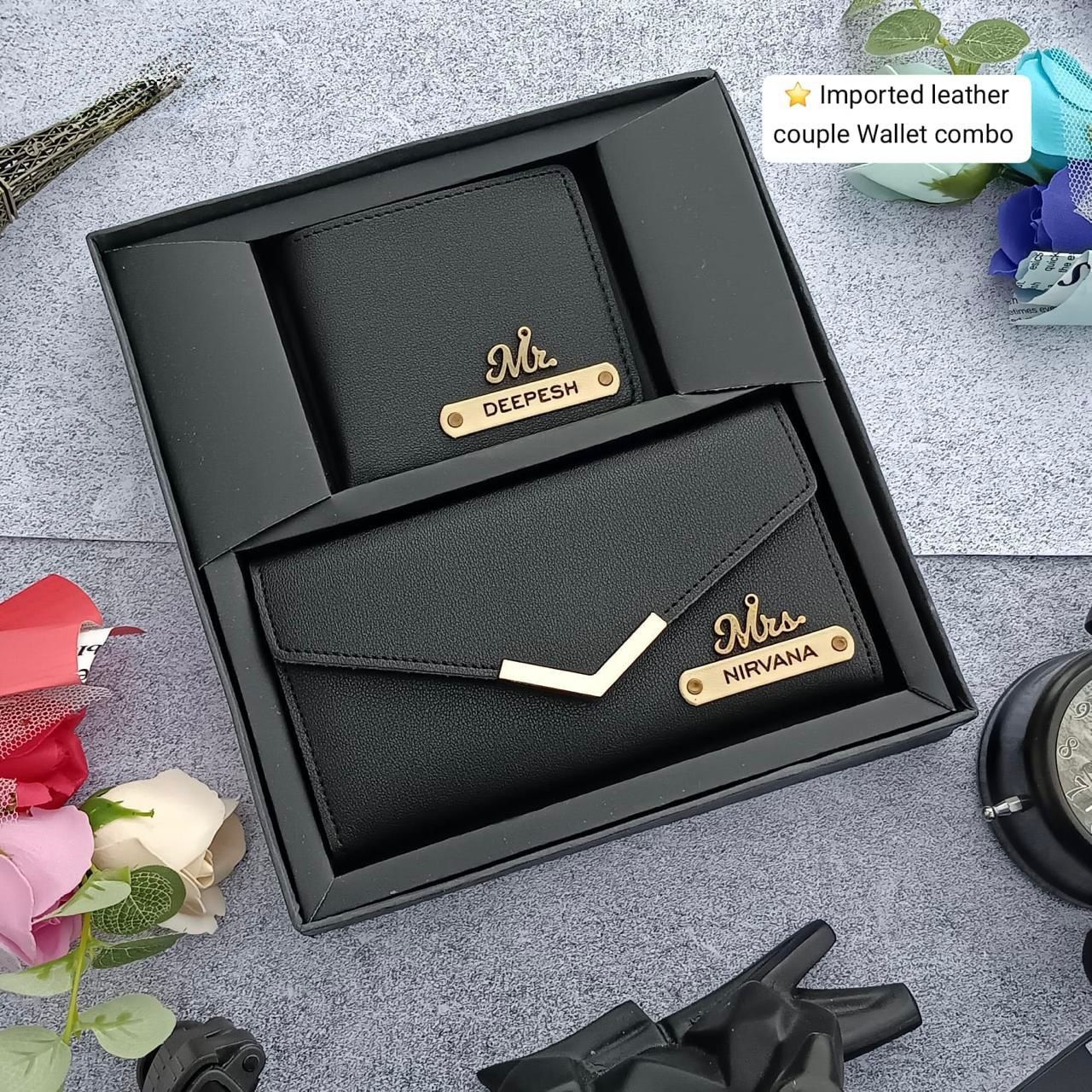 CUSTOMIZED Imported leather couple Wallet combo Set - Image 5
