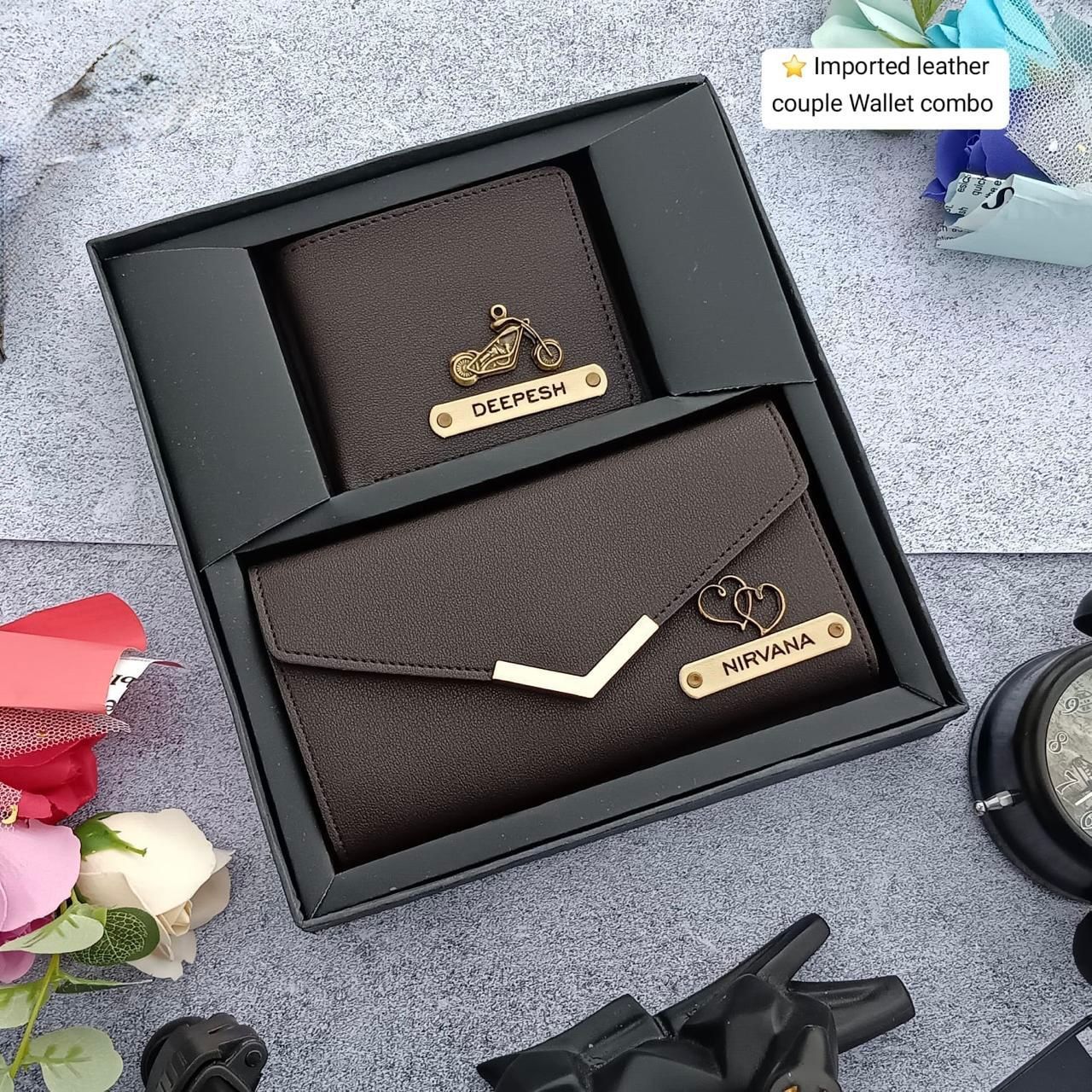 CUSTOMIZED Imported leather couple Wallet combo Set - Image 9