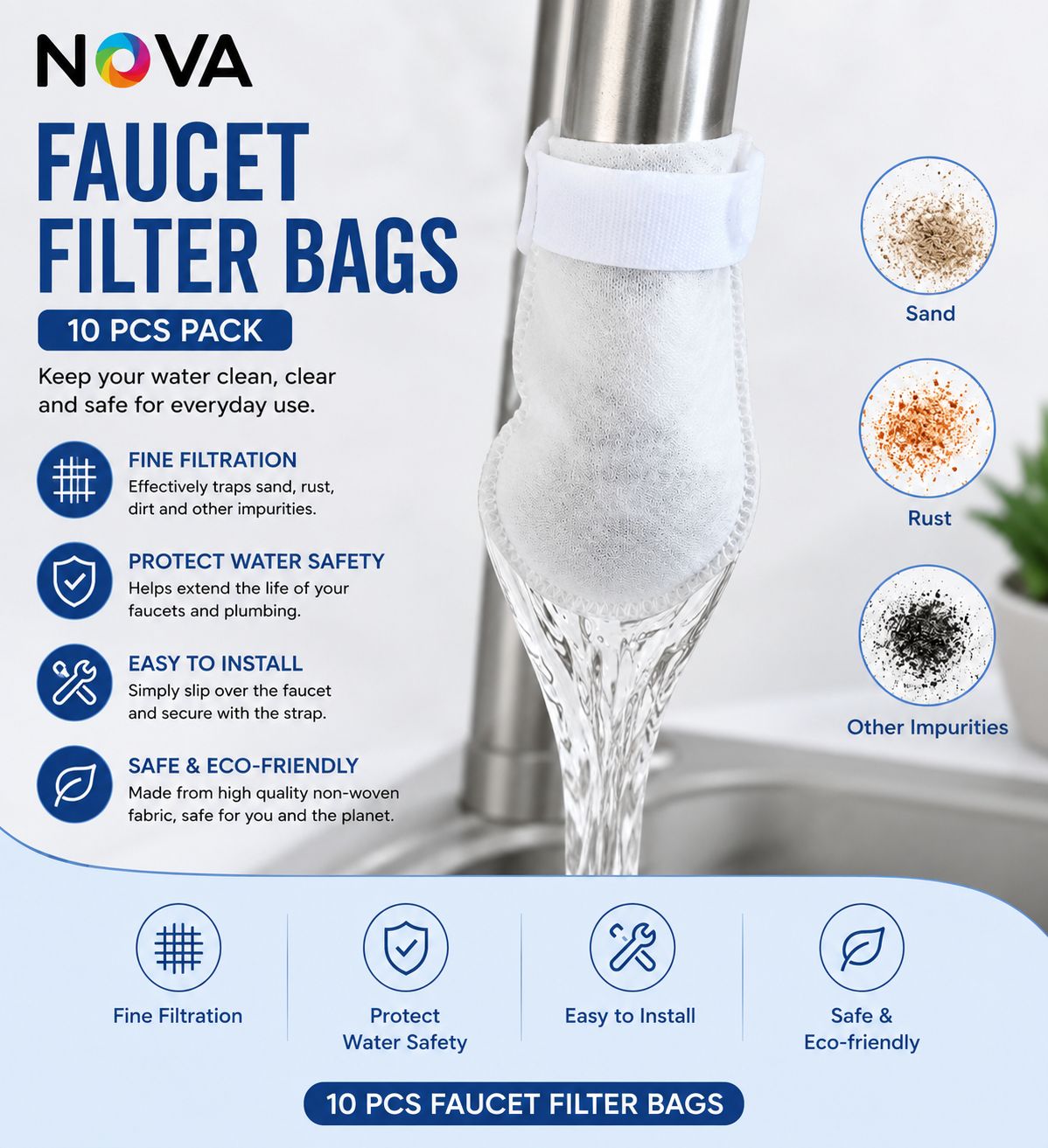 FAUCET FILTER BAGS SET OF 20 WITH VELCRO TAP