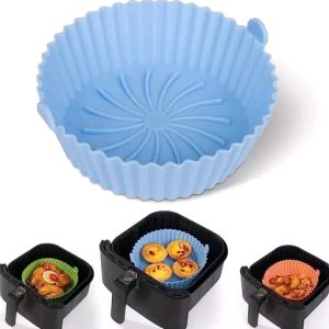 Silicon Air Fryer Liners I Round Silicone Basket Baking Tray I Pot with Ear Handles I Nonstick Reusable Heat Resistant I Air Fryer Basket – Multicolor (A.F 6 INCH 1 Piece)