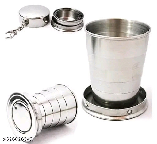 Navkar Novelty Presents 150ML Leak-Proof Foldable Stainless Steel Collapsible Cup –Expandable Travel Shot Glass with Keychain for Camping, Hiking, Picnic & Outdoor Drinking (Silver, 1 Pc) - Image 2