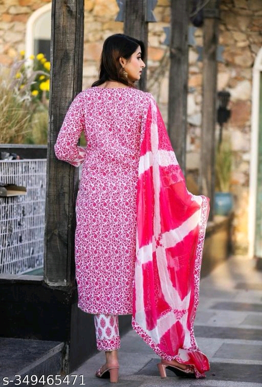 Women's Rayon Printed Aqua Blue Kurti with Pant and Dupatta Set - Image 4