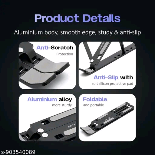 6 Angles Adjustable Aluminum Ergonomic Foldable Portable Tabletop Laptop - Image 3