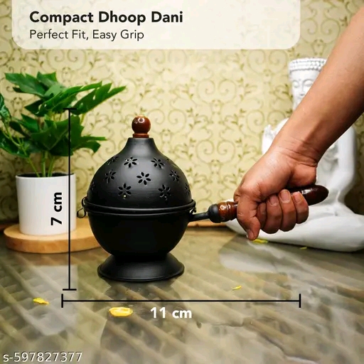Incense Holder Loban Dani Dhoop Dani Loban Burner With Handle Dhoop Dani Burner Puja Incense Burner BLACK Pack - Image 2