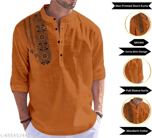MEN PRINTED SHORT KURTA - Image 9