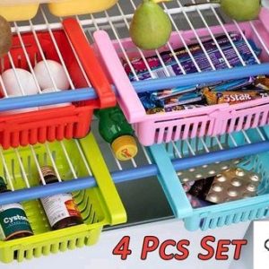Frekich New Multipurpose Adjustable Fridge Storage / Organiser Basket MultiColor (Pack of 4 )