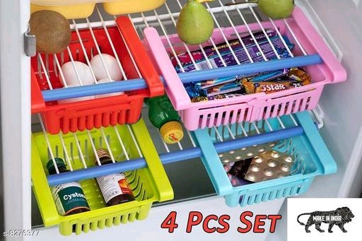 Frekich New Multipurpose Adjustable Fridge Storage / Organiser Basket MultiColor (Pack of 4 )