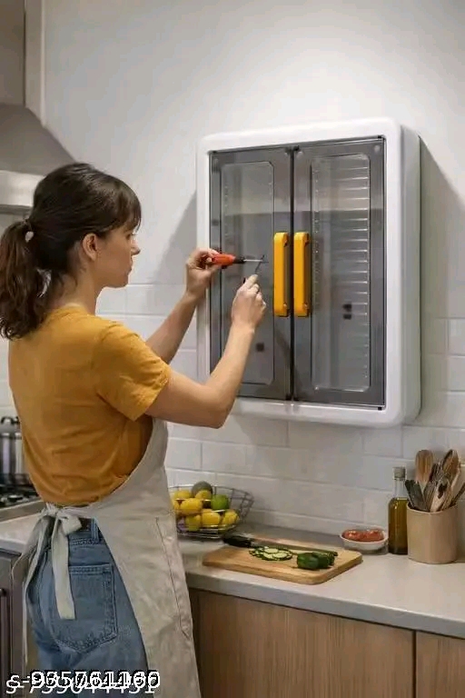 Luxury Plastic Wall-Mounted Storage Cabinet with Transparent Fluted Doors - Image 5