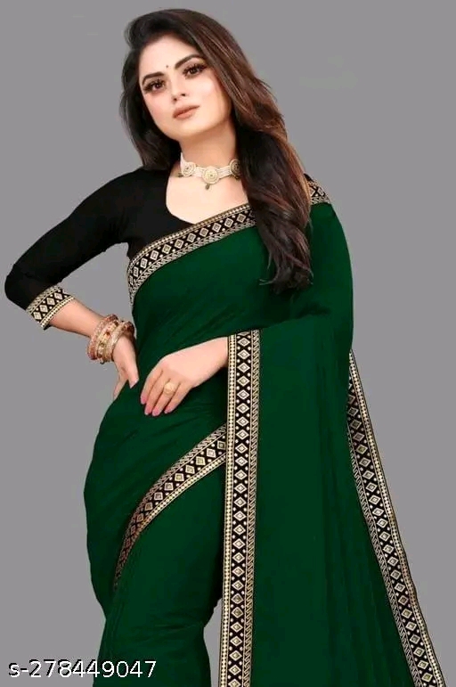 Solid Plain Bollywood Georgette Saree - Image 3