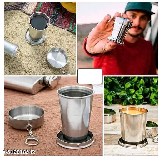 Navkar Novelty Presents 150ML Leak-Proof Foldable Stainless Steel Collapsible Cup –Expandable Travel Shot Glass with Keychain for Camping, Hiking, Picnic & Outdoor Drinking (Silver, 1 Pc) - Image 3