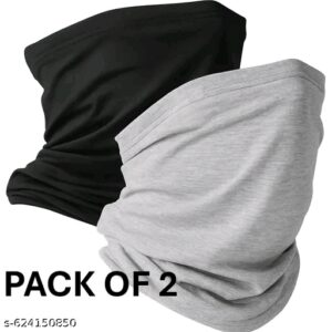 Versatile Cotton Bandana |Anti Dust proof Face Cover |Neck Warmer| Headband | Outdoor Running Cycling Sport for Men and Women [Pack of 2] Grey & Black