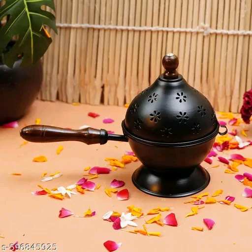 Incense Holder Loban Dani Dhoop Dani Loban Burner With Handle Dhoop Dani Burner Puja Incense Burner BLACK Pack - Image 5