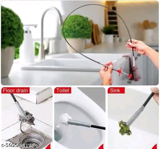 Stainless Steel Hair Catching Drain Cleaner Wire Spring Sink Cleaning Stick (90 cm - Red) - Image 5