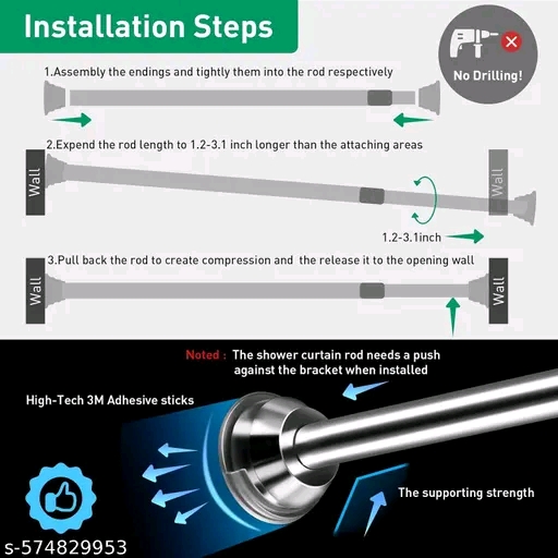 Stainless Steel (90 Cm To 160 Cm) Extendable Shower Curtain Tension Rod Non-Drilling Anti-Skid Spring Pull Rod, Silver - Image 3