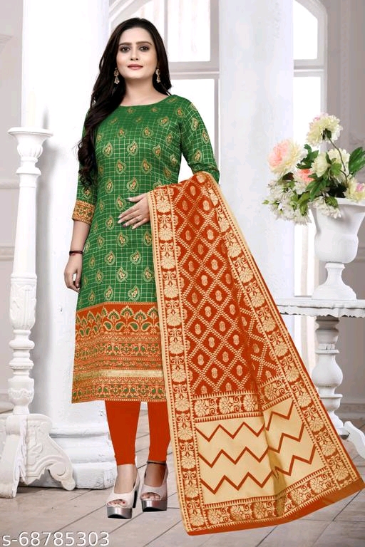 EXCLUSIVE BANARASI SILK DESIGNER KURTI WITH DUPATTA FOR GIRLS & WOMEN - Image 3