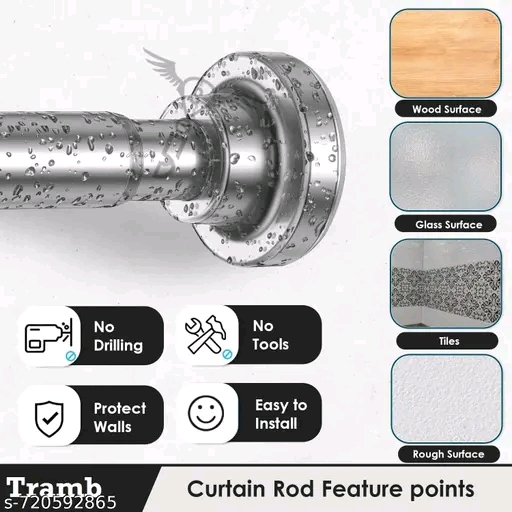 Stainless Steel (90 Cm To 160 Cm) Extendable Shower Curtain Tension Rod Non-Drilling Anti-Skid Spring Pull Rod, Silver