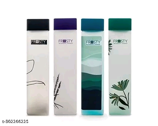 Printed 4 Different Pattern Design Food Grade Plastic Square Water Bottle 950ML, Pack of 6 pcs - Image 3