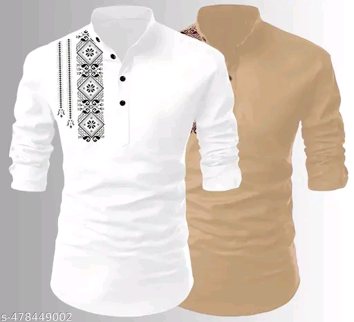 Men's Cotton Short Kurta Men's Long Sleeves Regular Fit Kurta Ethnic Wear Straight Indian Short Kurta Mandarin - Image 4