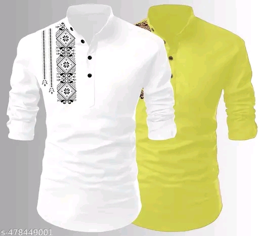 Men's Cotton Short Kurta Men's Long Sleeves Regular Fit Kurta Ethnic Wear Straight Indian Short Kurta Mandarin