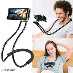Sument Flexible 360° Degree Rotation Hanging Neck Lazy Mobile Phone Tablet Holder for 4 to 6.5 inches for Flexible Duel Clip, Android and iOS Phones (Black)