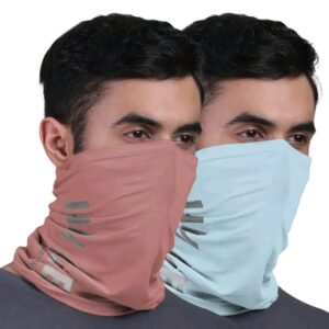 Bamboo Bandana Printed, Anti Microbial Super Soft Fit, Breathable Multipurpose Headband, Face Mask for Dust & Sun Pack of 2 Black,Cuban Peach