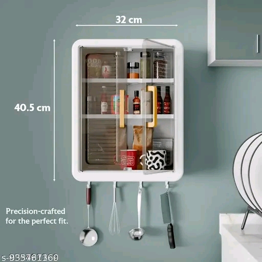Luxury Plastic Wall-Mounted Storage Cabinet with Transparent Fluted Doors - Image 3