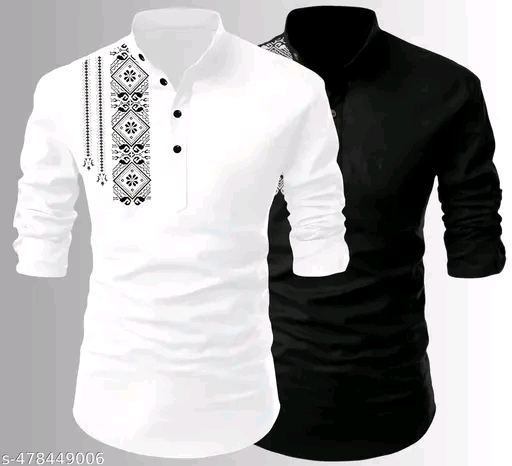 Men's Cotton Short Kurta Men's Long Sleeves Regular Fit Kurta Ethnic Wear Straight Indian Short Kurta Mandarin - Image 5