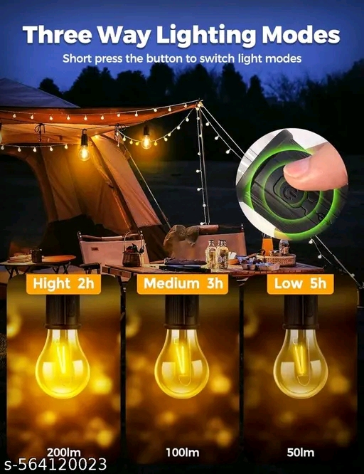 Camping Hanging Bulb Lights, USB C Rechargeable with Hook Emergency Lamp Light - Image 2
