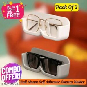 2 pcs Self Adhesive Glasses Holder Wall Mount Fashion Sunglasses Show Rack For Bedroom Study Cloakroom Wardrobe Glasses Organizer Box (WHITE/GREY)