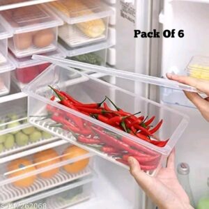 Blisz Food Grade Plastic Fridge Storage Container, Food Container, Fridge Organizer Case With Removable Drain Plate Freezer Container Boxes For Storing Fish, Meat, Vegetables – 1500ml  (PACK OF 6)