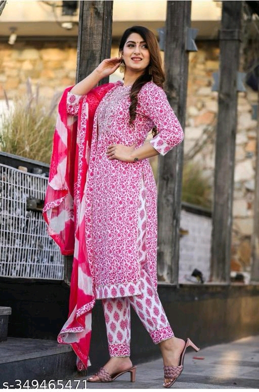 Women's Rayon Printed Aqua Blue Kurti with Pant and Dupatta Set - Image 7