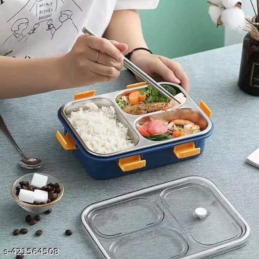 3 Compartment Stainless Steel Lunch Box, Leakage Proof Lunch Box for School Kids and Adults Pack of 1 - Image 4