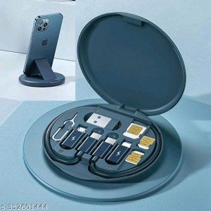 Multi-Functional Fast Charging Data Cable Set Small Type C Charging with Retrieve Card Pin, Round Storage Box, Compact & Portable