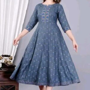 Ladies syalis Grey English colour Style Berry Women printed Rayon Straight Anarkali Kurti (Grey Patta)