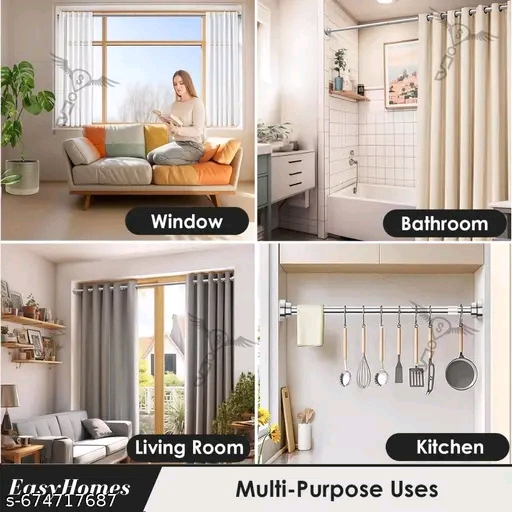 Stainless Steel (90 Cm To 160 Cm) Extendable Shower Curtain Tension Rod Non-Drilling Anti-Skid Spring Pull Rod, Silver - Image 7