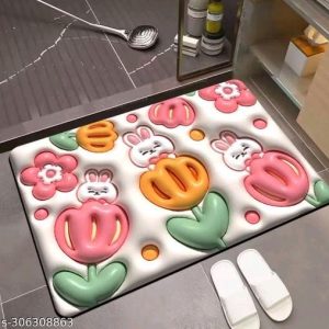 Bathroom Door Mat 3D Print Anti Slip Floor Mat for Home and Kitchen | Anti Skid Water Soaking Bathroom Mat | Super Water Absorbent Rubber Foot Mat (Multi Random Design)