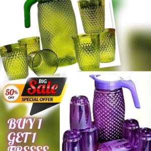 buy set of 1 jug 6 glasses get 1 set free( colours of the jugs as available