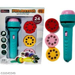 Mini Projector Torch Toy with 3 Slides, 24 Patterns |Slide Flashlight Projector Torch for Kids | Sleeping Story Toys for Toddlers |Educational Learning of Toy|Space,Animal &Foods| Safe, ABS Material