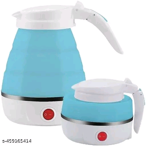 GKO Travel Folding Electric Kettle, Fast Boiling, Beautiful Design Collapsible, Portable, 600Ml Boil Dry Protection, 100-240V Food Grade Silicone Foldable Kettle (White, Blue) - 600 Watt