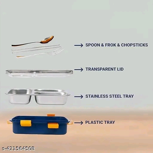 3 Compartment Stainless Steel Lunch Box, Leakage Proof Lunch Box for School Kids and Adults Pack of 1 - Image 3