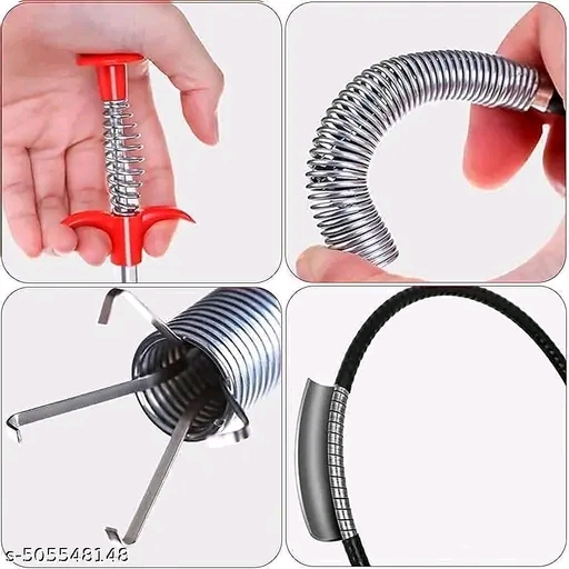 Stainless Steel Hair Catching Drain Cleaner Wire Spring Sink Cleaning Stick (90 cm - Red) - Image 4