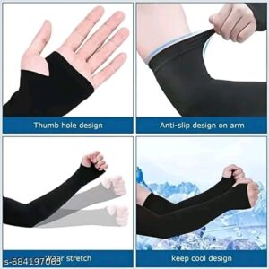 Women Fingerless Gloves | Black Nylon Arm Sleeves for Fashion & Daily Wear [ Pack of 1] Black 