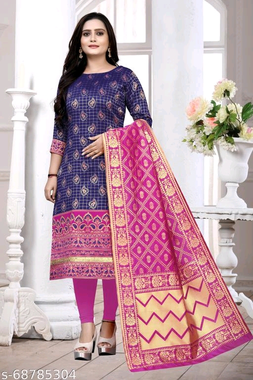 EXCLUSIVE BANARASI SILK DESIGNER KURTI WITH DUPATTA FOR GIRLS & WOMEN - Image 4